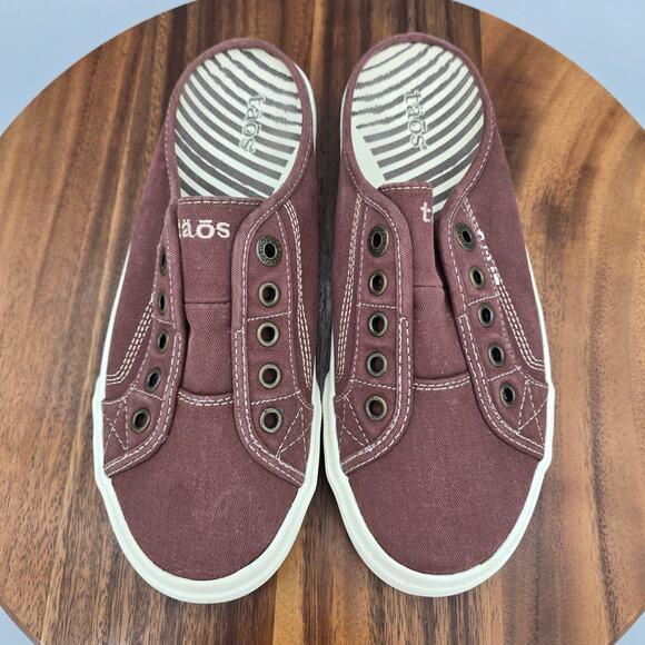 Taos Ez Soul Shoes Women's 7.5 Burgundy Canvas Casual Comfort Slip On Mules - Picture 5 of 7